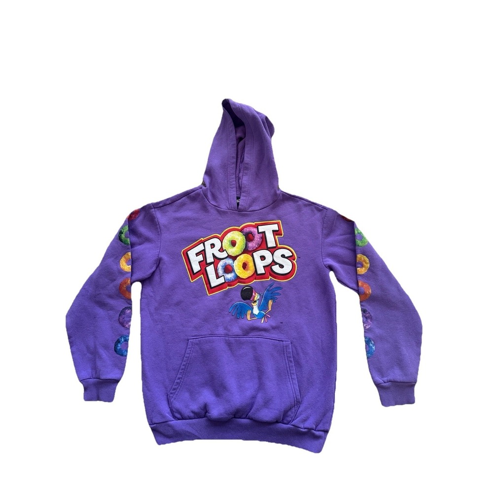 Kellogg's Fruit Loops Purple Unisex Adult pullover hoodie Logo sweatshirt  Sz S‎